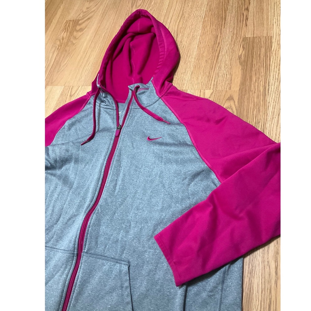Nike Therma-FIT Womens Full Zip Hoodie Grey Pink Colorblock XL Thumbholes - Picture 3 of 10